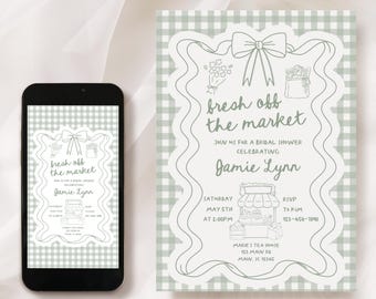 Uitnodigingssjabloon vers van de markt vrijgezellenfeest, vers van de markt sms-uitnodigingsbundel, vers van de markt vrijgezellenfeest
