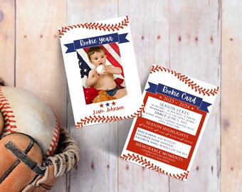 Rookie of The Year Baseball Players Card Trading Card First Birthday Baseball Party Editable Template Baseball Player Card Digital Template