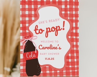 She's Ready to Pop Baby Shower Welcome Sign Template, 50's Themed Soda Pop Baby Shower Welcome Sign Editable Template, Ready to Pop Template