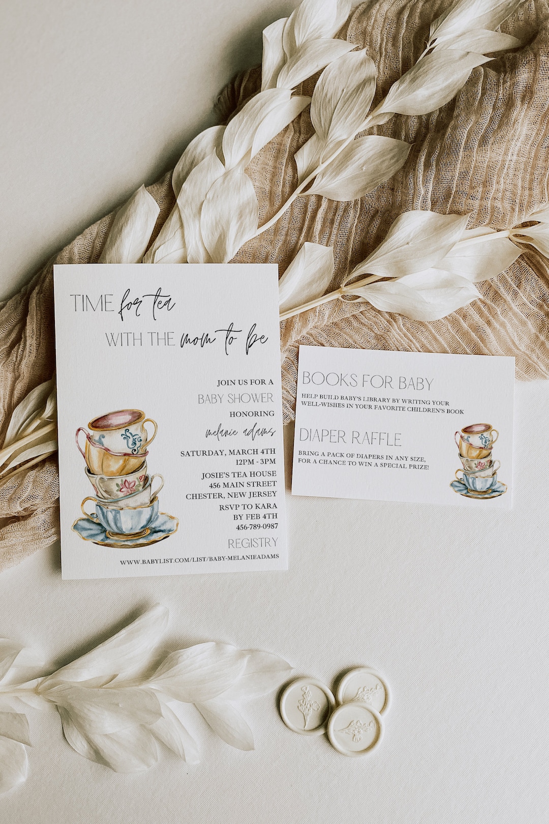 Baby Tea Party Invitation Bundle, Diaper Raffle Books for Baby, Tea ...
