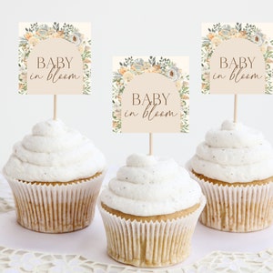 Bearbeitbare Baby in Bloom Cupcake Toppers Vorlage, Baby in Bloom Shower Decor, Wildflower Baby Shower, Baby in Bloom, Braut in Bloom Decor