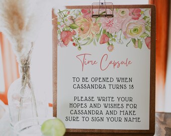 Editable Berry First Birthday Time Capsule Sign Template, Berry First Birthday Time Capsule, First Birthday Time Capsule Sign Editable