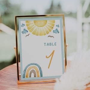 Hier komt de zoon bewerkbare zon baby shower tabelnummers, hier komt de zoon baby shower sjabloon, afdrukbare zon baby shower tabelnummers