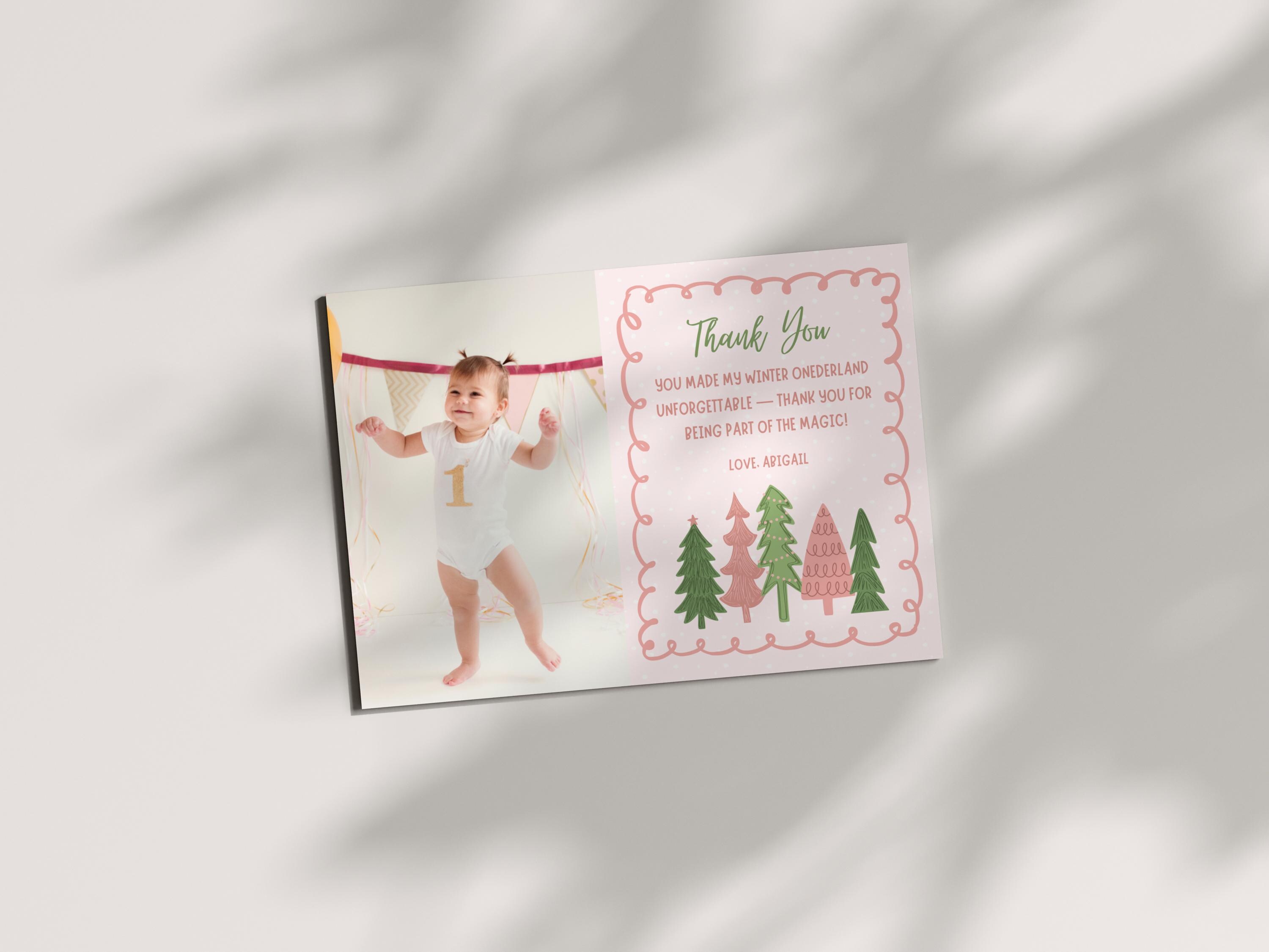 Winter Onederland Birthday Thank You Card Editable Template, Winter ...