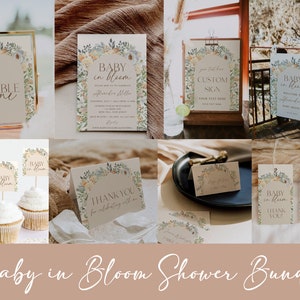 Bearbeitbares Baby in Bloom Einladungs-Bundle, Baby in Bloom Babyparty, Baby in Bloom Babypartyeinladung, Wildblumen Babypartyeinladung