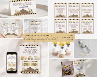 Third Birthday Construction Party Bundle, 3rd Birthday Construction Invite Bundle, Dump Truck Birthday Party Bundle, Construction Bundle