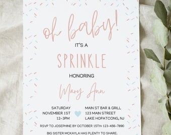 Plantilla editable de invitación de baby shower sprinkle, plantilla de baby shower sprinkle, espolvoreada con amor, espolvoreada neutra, espolvoreada para bebés