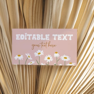 Daisy Food Tent Card, Daisy&#39;s First Birthday, Boho Daisy 1st Girl Birthday Party Editable Digital Template Instant Download, Daisy 1st Bday
