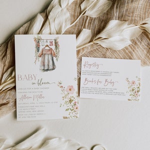 Boho Wildflower baby shower uitnodiging bundel, Wildflower baby shower, uitnodiging sjabloon, baby in bloei, bewerkbare baby shower uitnodiging set