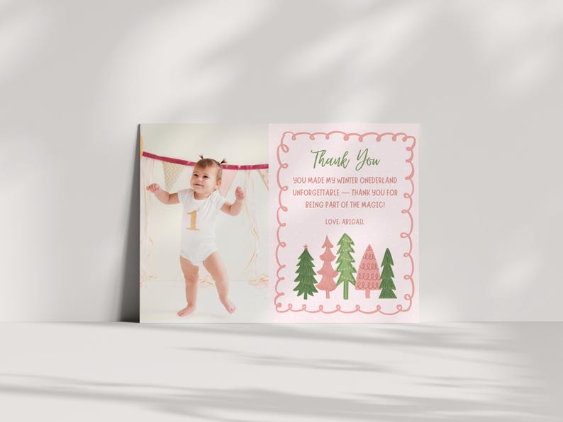 Winter Onederland Birthday Thank You Card Editable Template, Winter ...