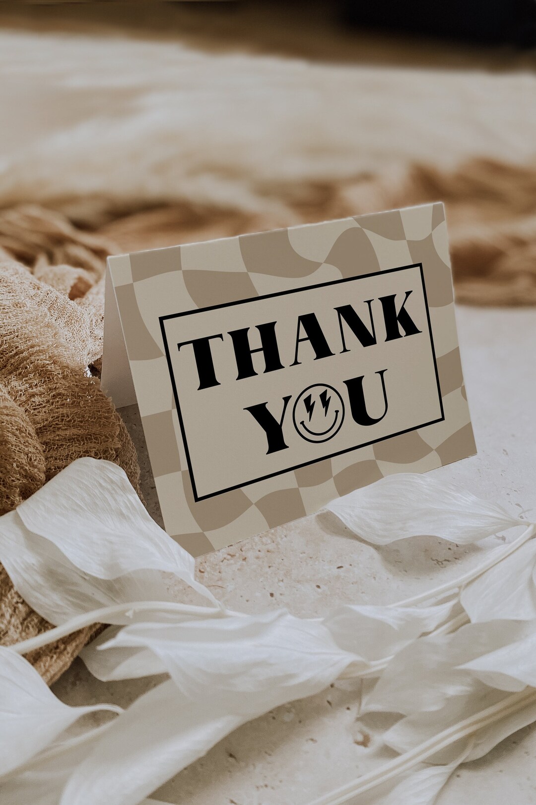 Checkered Smiley Face Thank You Card, Smiley Face Birthday Invitation