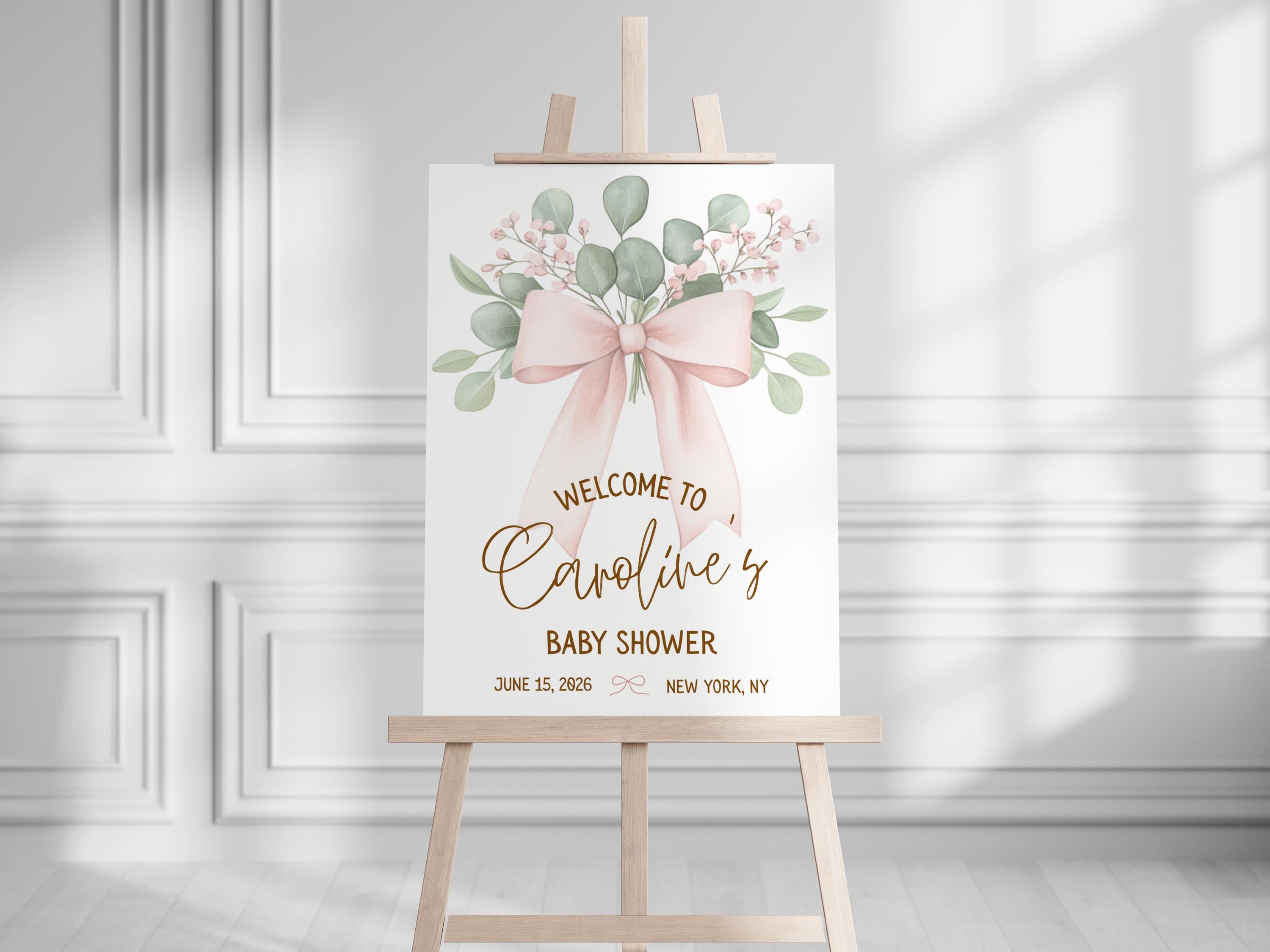 Pink Bow Baby Shower Welcome Sign Template, Printable Girl Bow Baby ...