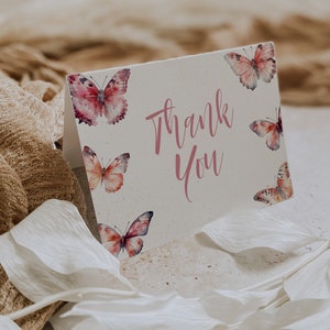 Modèle de carte de remerciement pour la douche nuptiale papillon, douche nuptiale papillons pour une vie, carte de remerciement papillon modifiable