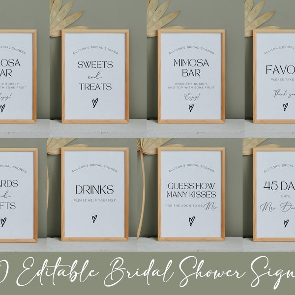 Minimalist Bridal Shower Sign Bundle, Modern Bridal Shower Arch Sign, Bridal Shower Sign Set, Mimosa Bar, Sweets and Treats, How Many Kisses