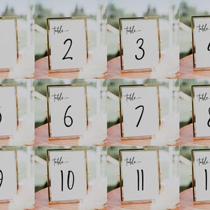 Numeri per tavoli da matrimonio, numeri per tavoli da matrimonio moderni digitali, cartoncini da tavolo coordinati minimalisti modificabili e cartoncini da tavolo alfabetici disponibili