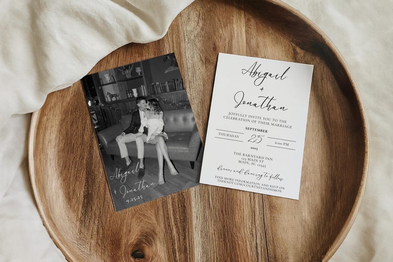 Wedding Invitation Template with Photo, Modern Wedding Invite Download, Minimalist Wedding Invite, Modern Photo Wedding Invitation Digital
