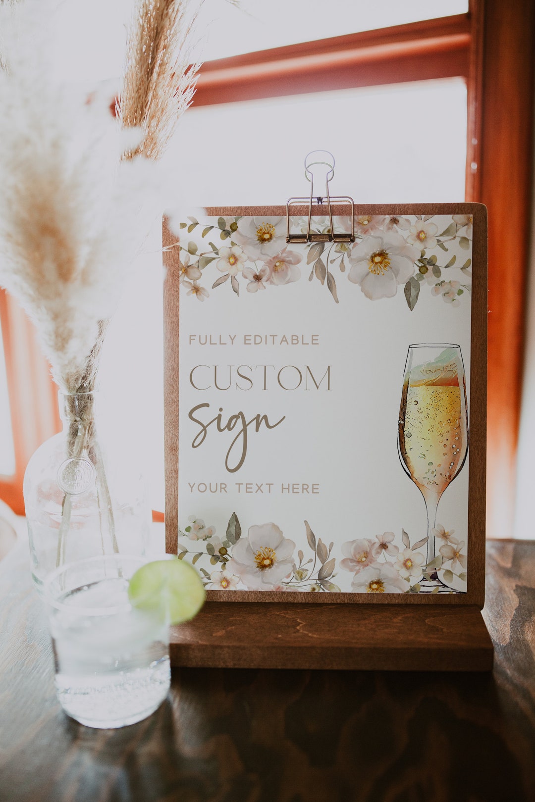 Petals and Prosecco Fully Editable Custom Sign Template, Bridal Shower ...