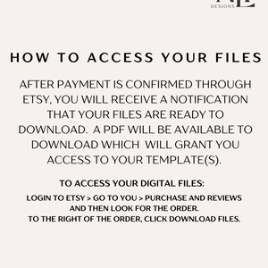 Peut inclure: Instructions textuelles sur la fa&ccedil;on d'acc&eacute;der aux fichiers num&eacute;riques achet&eacute;s via Etsy. Les instructions comprennent la connexion &agrave; Etsy, l'acc&egrave;s &agrave; la section des achats et des &eacute;valuations, et le clic sur le bouton de t&eacute;l&eacute;chargement des fichiers &agrave; droite de la commande.
