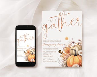 Thanksgiving-Einladung, Thanksgiving-SMS-Einladung, Thanksgiving-Digital-Einladungsvorlage, Thanksgiving-Dinner-Einladung