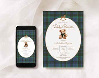 Vintage Classic Polo Teddy Bear Baby Shower Invitation Bundle Boys Luxury Bear Shower Invite Template Ralph Lauren Inspired Baby Shower