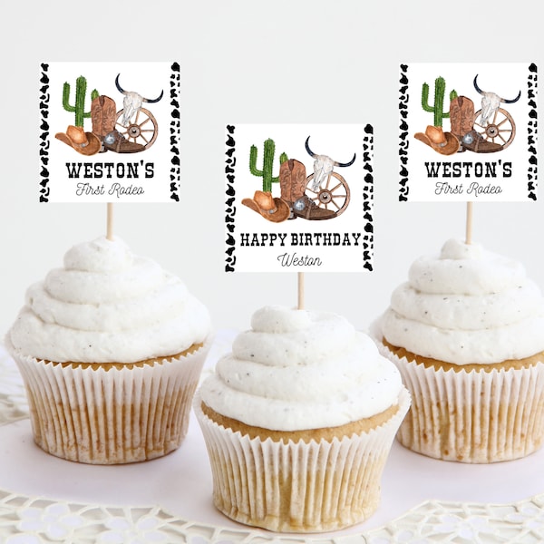 1st Rodeo Cupcake Topper, Editable First Rodeo Cupcake Topper, Cowboy Cupcake Topper Template, Digital Western Cupcake Topper