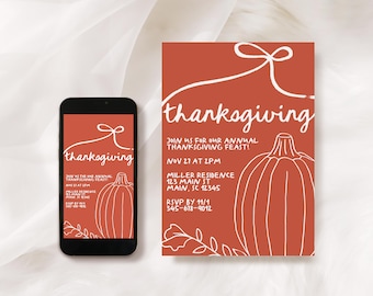Thanksgiving-Einladung, Thanksgiving-SMS-Einladung, Thanksgiving-Digital-Einladungsvorlage, Thanksgiving-Dinner-Einladung