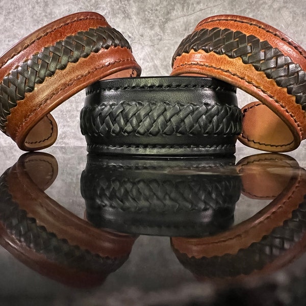 Handmade Leather Bracelet with Kangaroo Braiding, handmade leather cuff, Braided leather cuff for men, Braided leather cuff for women