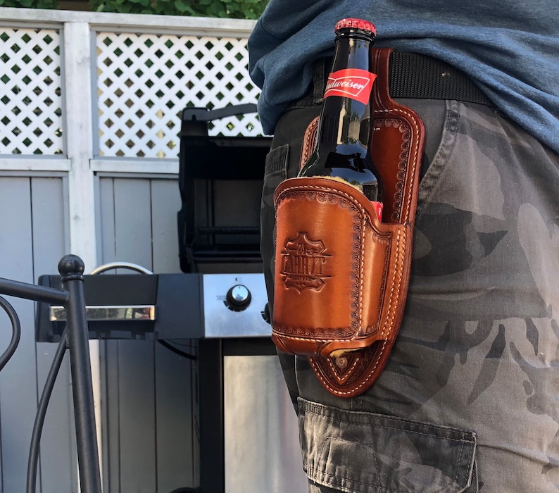 Western Leather Beer Bottle Holster Holder Etsy