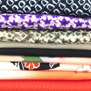 kimono fabric scraps, Japanese fabric remnants from vintage Japanese kimono lot of 10