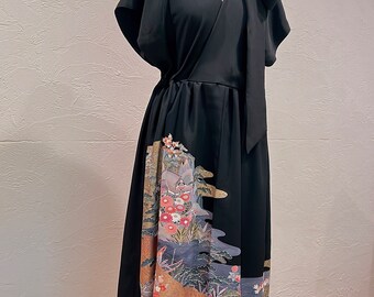 Remake Vintage Dress, Handmade Silk Dress, Japanese Kimono Remake Vintage Dress, Handmade Silk Dress, Japanese Kimono