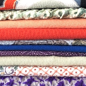 kimono fabric scraps, Japanese fabric remnants from vintage Japanese kimono lot of 10