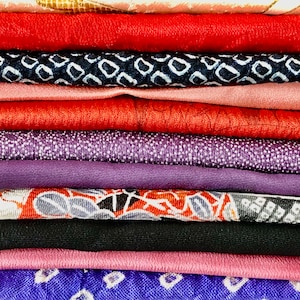 Kimono fabric scraps, Japanese fabric remnants from vintage Japanese kimono lot of 10