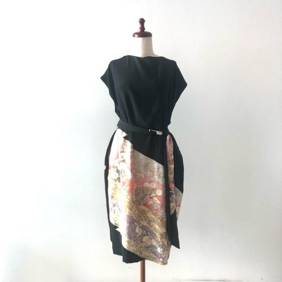 Japanese kimono dress, Kimono remake dress Gold crane… - Gem