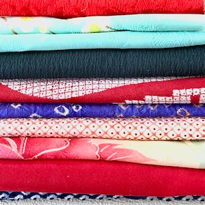 kimono fabric scraps, Japanese fabric remnants from vintage Japanese kimono lot of 10