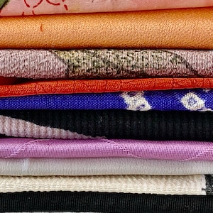 kimono fabric scraps, Japanese fabric remnants from vintage Japanese kimono lot of 10