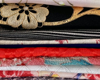 Japanese kimono fabric scrap bundles, Vintage kimono fabric, Silk scraps, Silk remnants