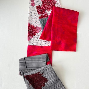 Japanese Silk Scarf, Handmade traditional Kimono Long Scarf made from vintage kimono‘Stall