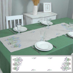 136x40 cm Table runner Lavender. Embroidered table linens, tablecloth decor. Gift for Women.