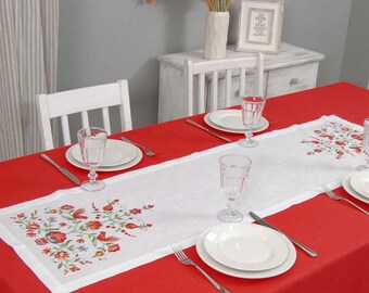 Embroidered Linen Table Runner: Tree of Life Collection, Ukrainian Style, (140x40 cm)