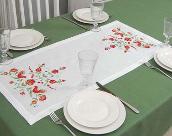 Embroidered Linen Table Runner: Tree of Life Design (90x40 cm), Ukrainian Style
