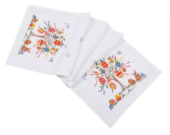 Embroidered linen Easter table runner. Easter decorations. Size 136x40 cm. White fabric.