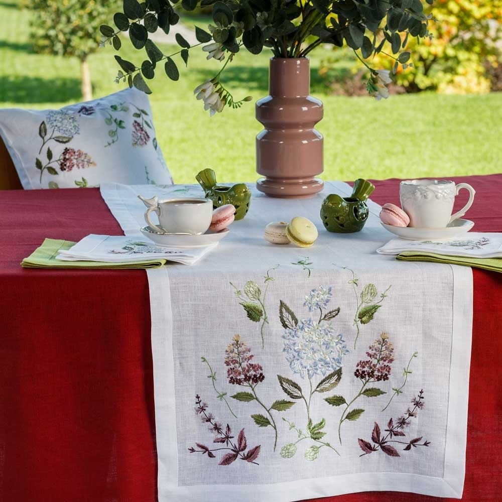Hydrangea Table Linens Embroidered Linen Table Runner: Hydrangea Floral Decor (140x40 Cm) - Etsy
