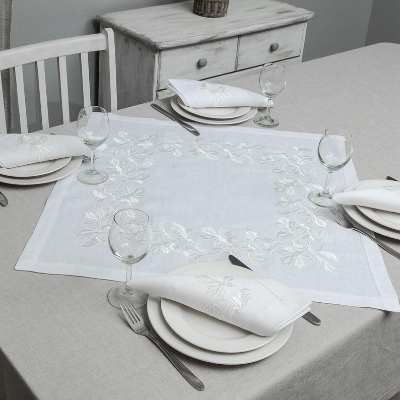 Linens In Table Setting Embroidered Linen Tablecloth: Elegant Wedding Table Linens, Custom ...