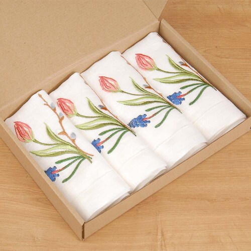 Linen Embroidered Napkins Set Of 4