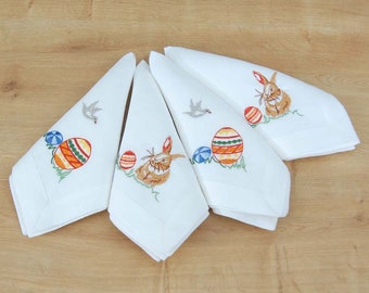 Embroidered Easter Linen Napkins: Bunny & Egg Design (40x40 cm)