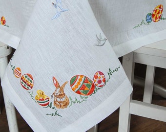 Embroidered Linen Easter Tablecloth, Holiday Decoration (240x140 cm)