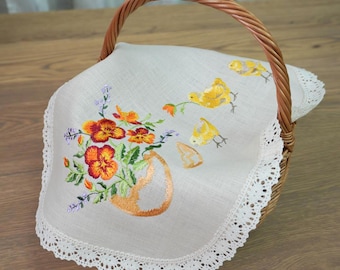 Linen bread basket liners. Easter decorations. 100% linen.