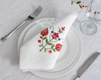 Embroidered Linen Napkins: Ukrainian Decor, 40x40cm