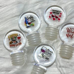 Set of 5 Handmade Wine Stoppers – Unique Wine Quotes – Fun Gifts for Wine Lovers