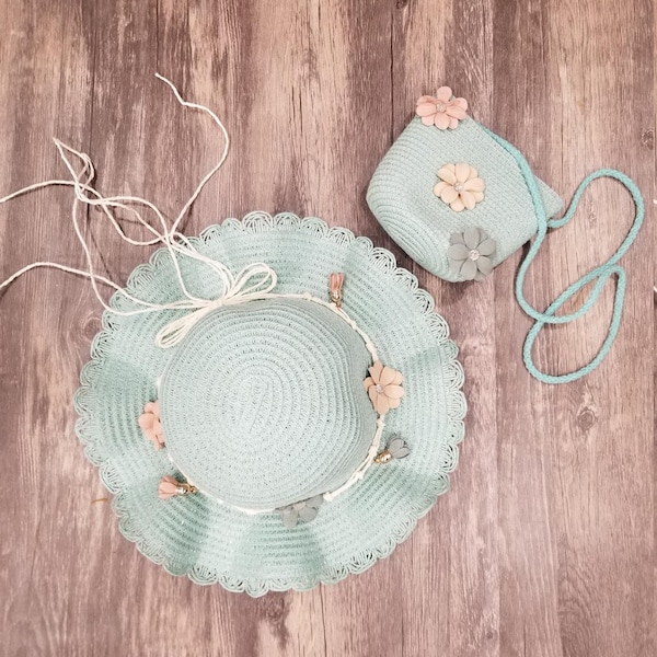 Girl/Toddler straw hat and bag set
